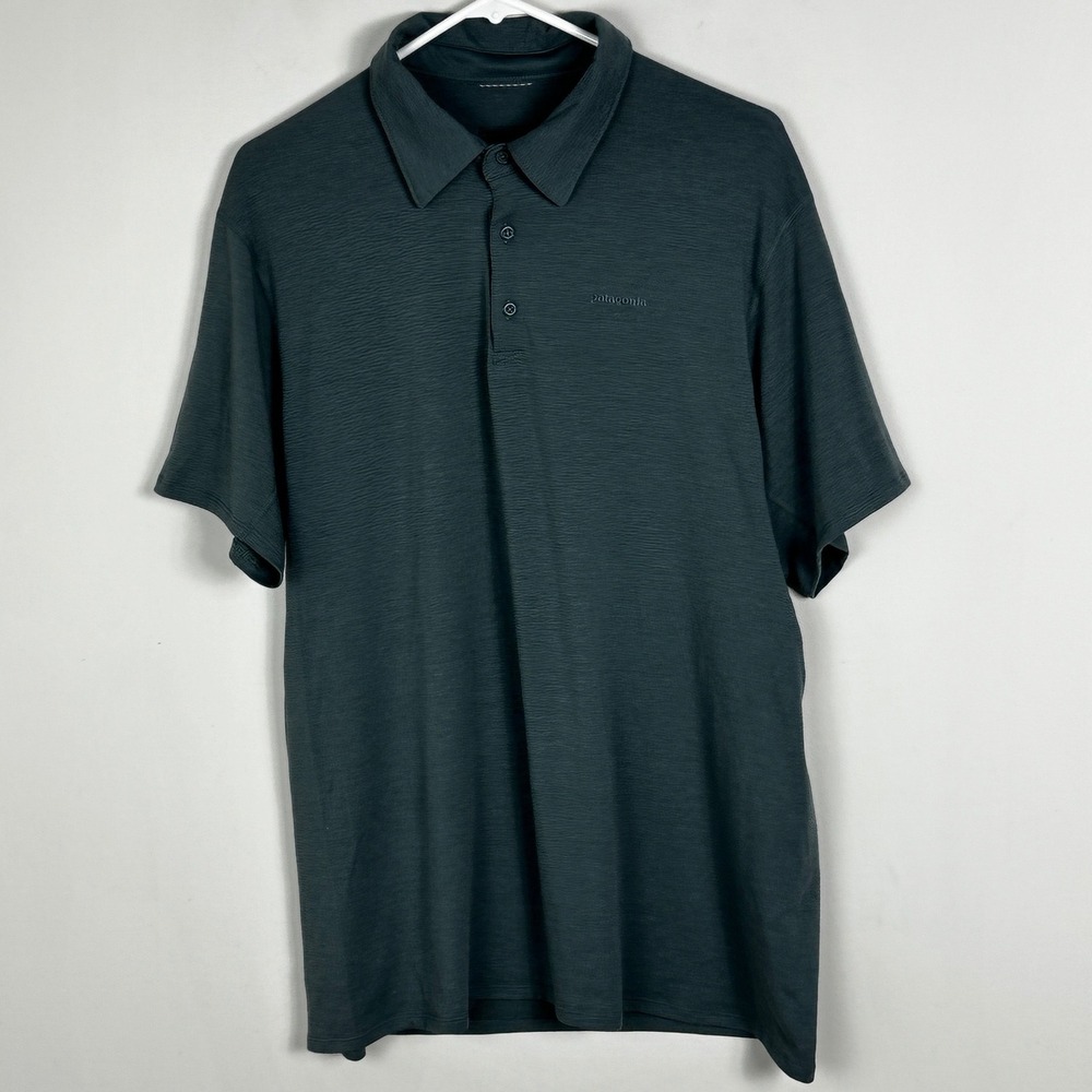 Patagonia Mens Short Sleeve Polo Shirt Sz Large Dark Grey‎ Golf Athletic Minimal